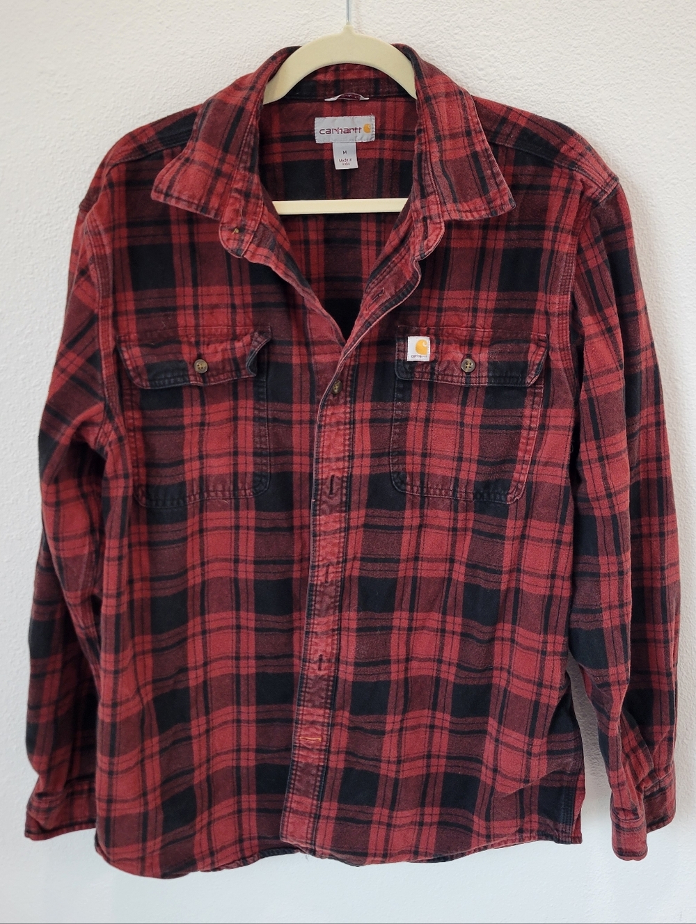 Carhartt Men’s M Red Black Flannel Shirt Original Fit Workwear